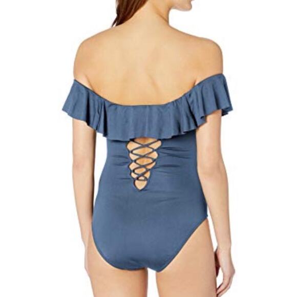 NWT La Blanca One Piece off the Shoulder Swimsuit with Criss Cross Back - Picture 1 of 9